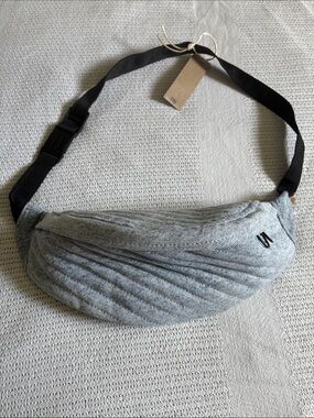 Quilted Light Blue Crossbody Belt Bag with Black Strap